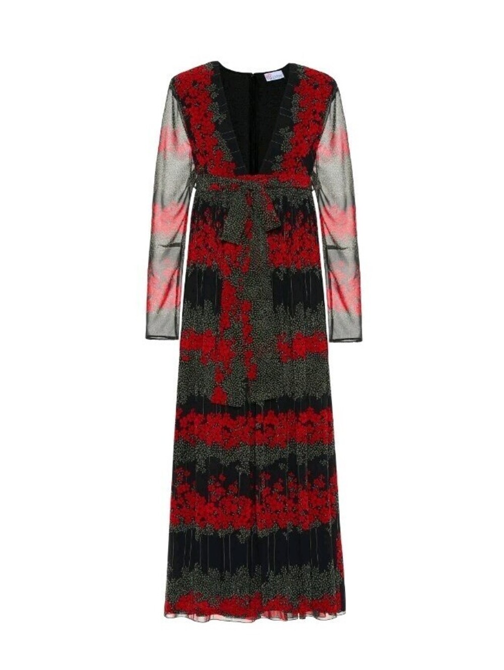NWT RED VALENTINO Red Black belted floral-print georgette maxi dress Dress 44/8